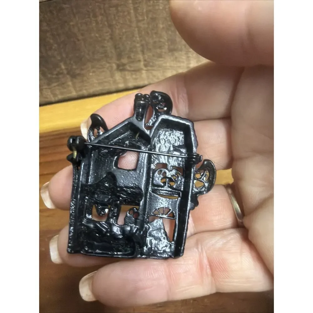 Vintage Halloween Pin Brooch Haunted House Ghosts Spooky Fall Autumn
